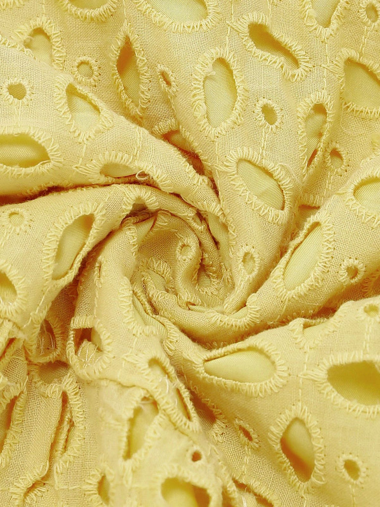 Yellow 1940s Eyelet Lace V-neck Tiered Maxi Dress, vintage dress, retro fashion, elegant, bohemian style, women, elegant