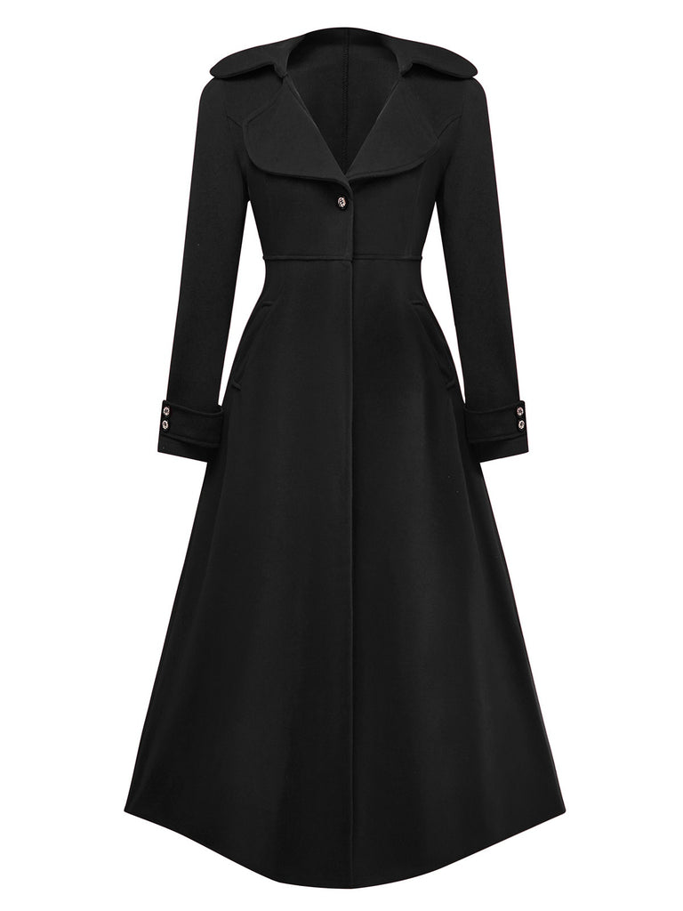 1940s Faux-Wool Notched Collar Long Coat - vintage fashion, retro style