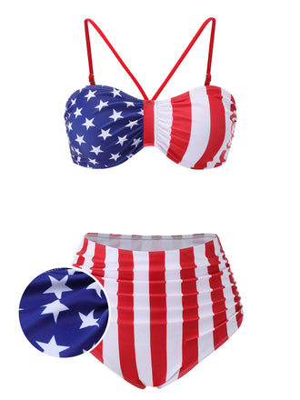 1940s Flag Independence Day Patchwork Swimsuit, vintage swimsuit, pin-up swimwear - perfect for women who love vintage and retro fashion