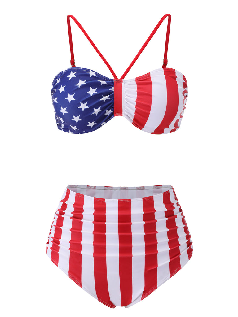 1940s Flag Independence Day Patchwork Swimsuit, vintage swimsuit, pin-up swimwear - perfect for women who love vintage and retro fashion