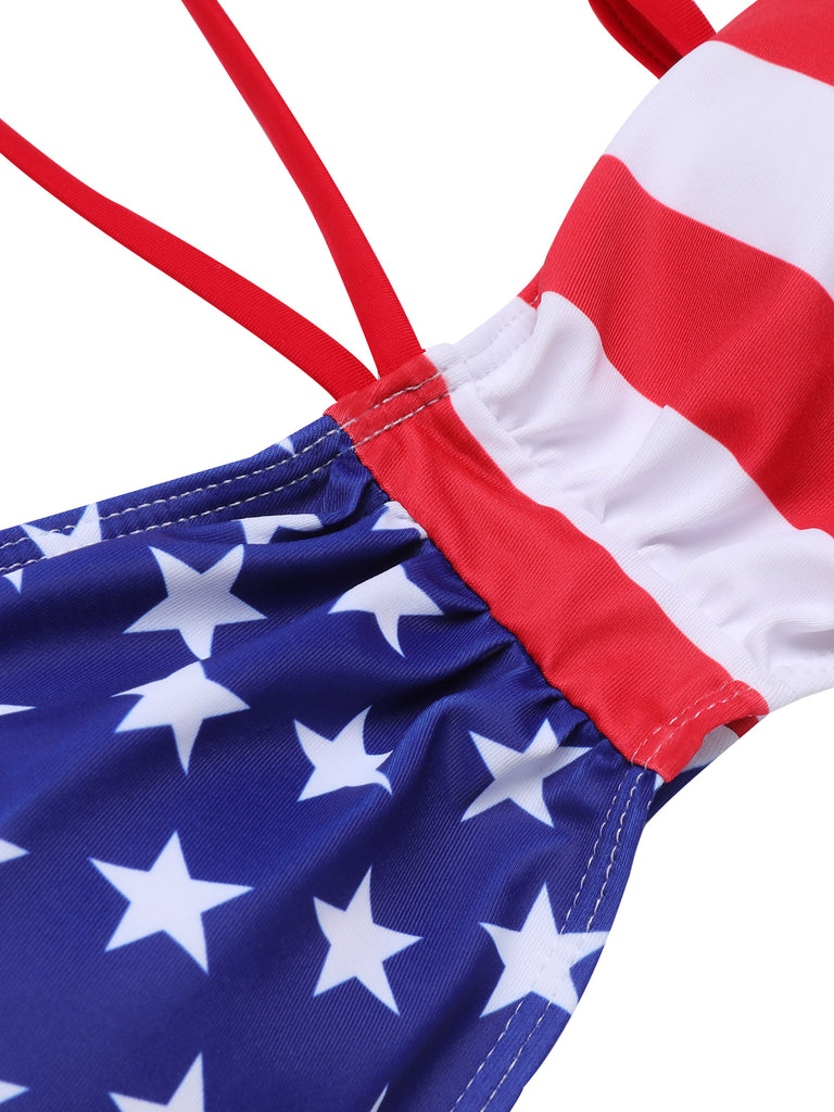 1940s Flag Independence Day Patchwork Swimsuit, vintage swimsuit, pin-up swimwear - perfect for women who love vintage and retro fashion