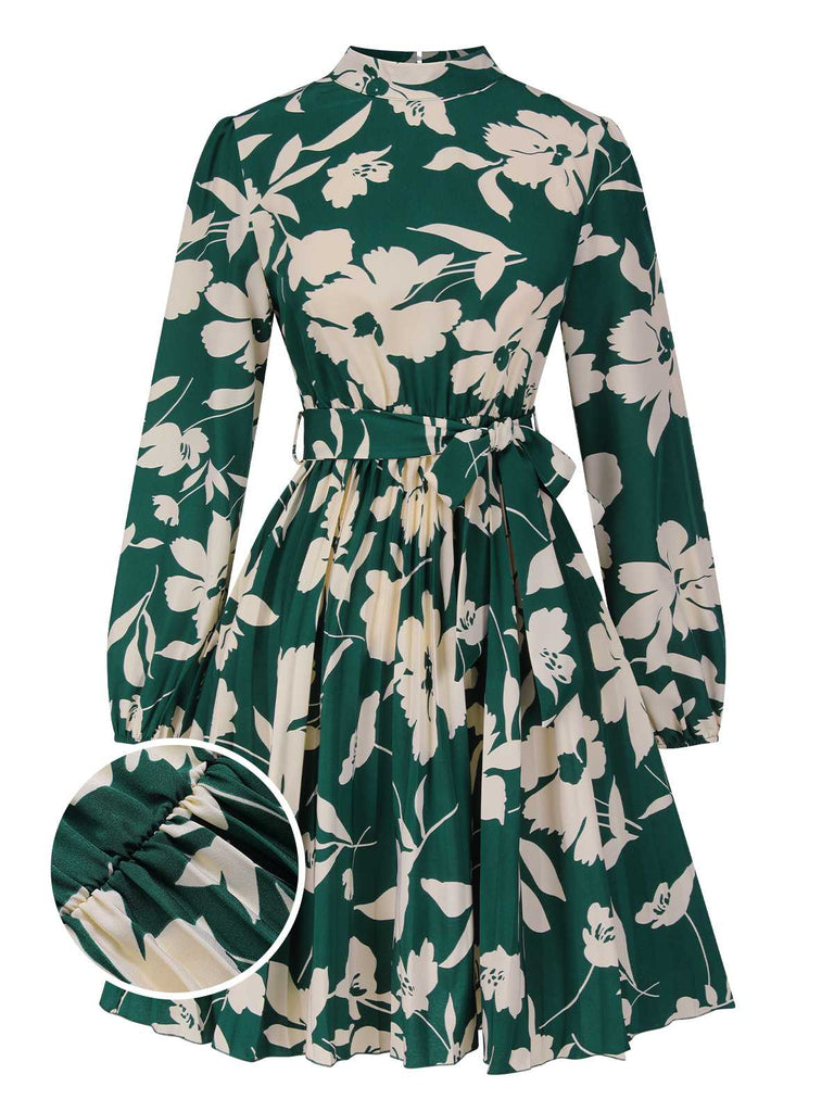 She slips into this 1940s Floral Belted Pleated Dress and suddenly it's a 1940s daydream
