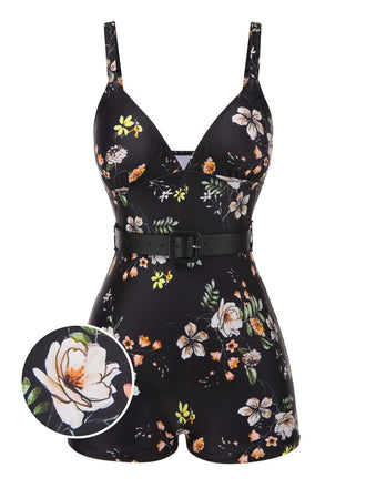 She's wearing 1940s Floral Boxer Straps Swimsuit and the whole beach remembers the 1940s