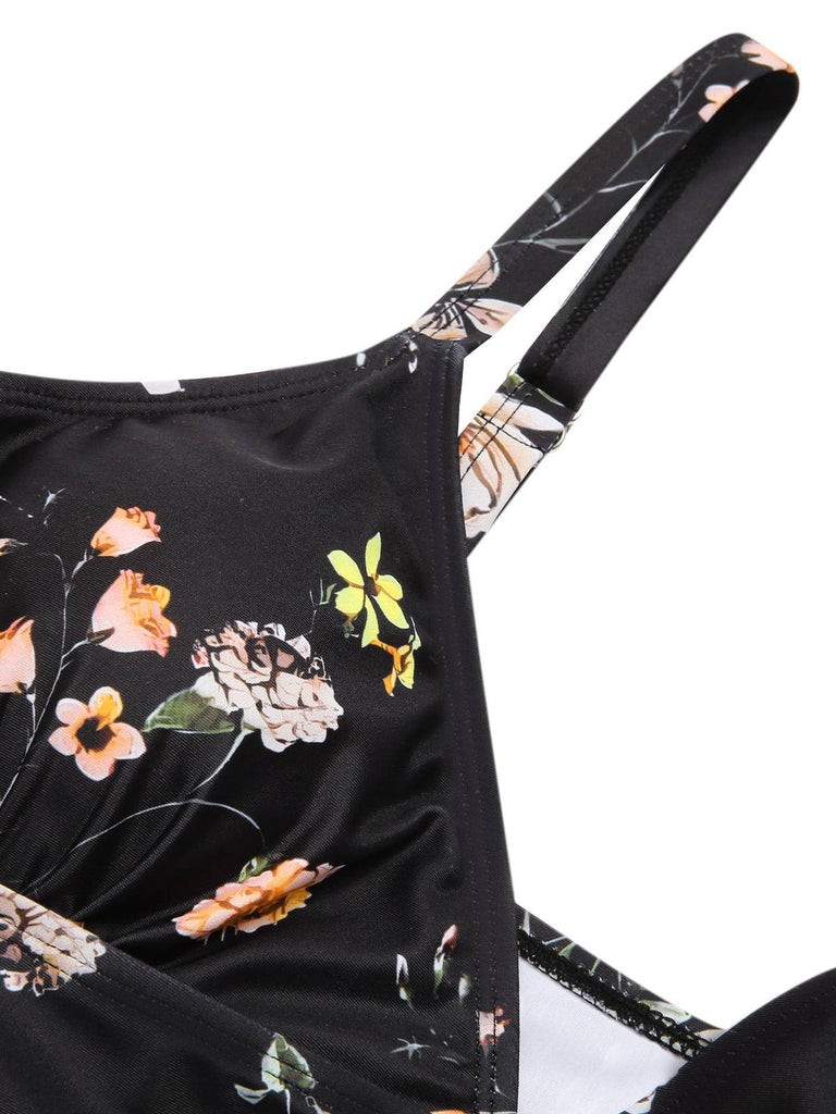 1940s Floral Boxer Straps Swimsuit — 1940s poolside glamour meets sun-drenched confidence