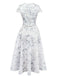 1940s Floral Crinkle-Jacquard Waistband Dress - vintage dress, retro fashion