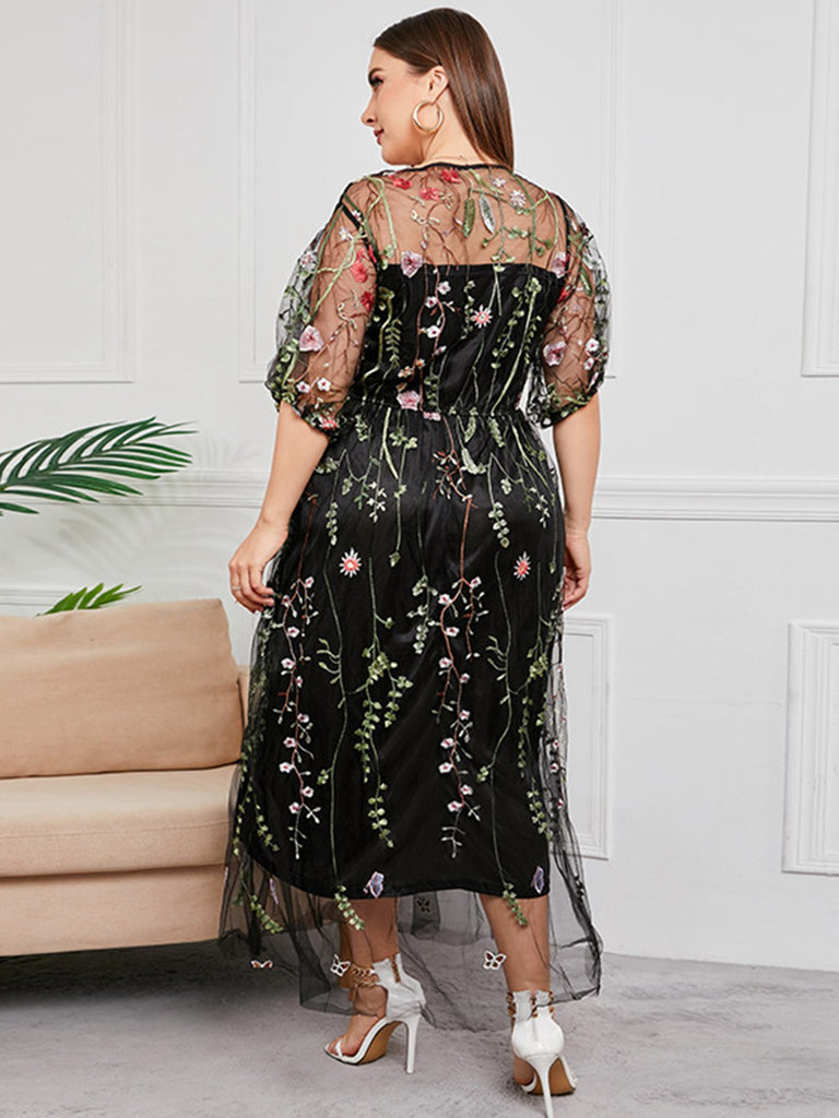 1940s Floral Embroidered Mesh Dress: where 1940s r
