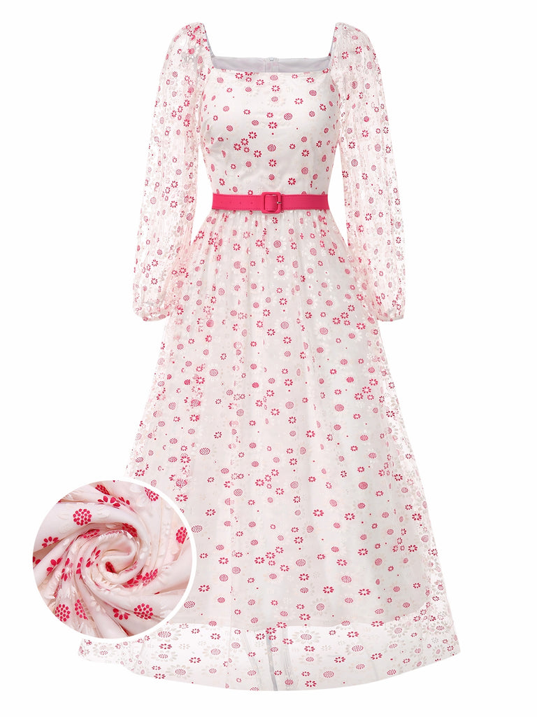 She slips into this 1940s Floral Illusion Square Neck Belt Dress and suddenly it's a 1940s daydream