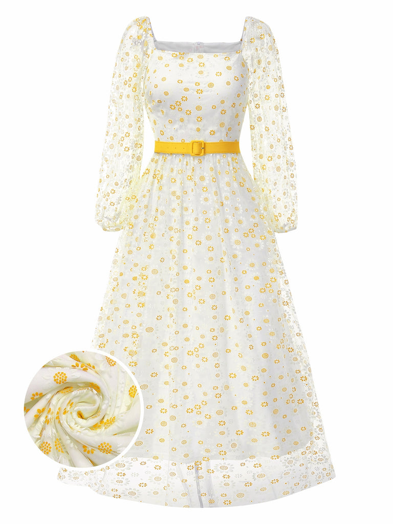 This 1940s Floral Illusion Square Neck Belt Dress wraps her in 1940s elegance, one twirl at a time