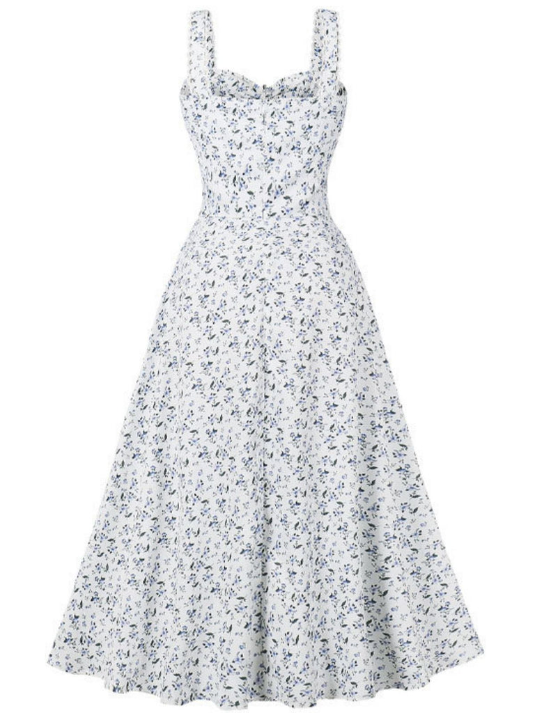 1940s Floral Lace-Up Wide Strap Dress - vintage dress, retro fashion