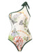 1940s Floral One Shoulder Swimsuit & Cover Up - vintage swimsuit, pin-up style