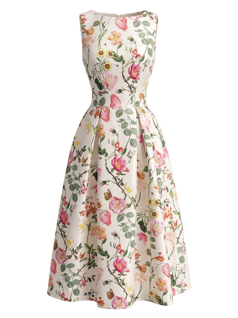 1940s Floral Print Sleeveless A-Line Dress 3