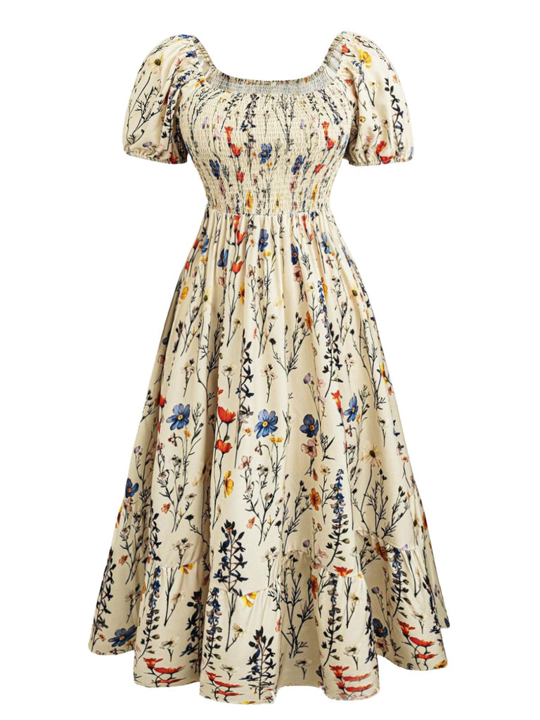 Plus Size 1940s Floral Square Neck Vintage Dress