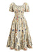 Plus Size 1940s Floral Square Neck Vintage Dress