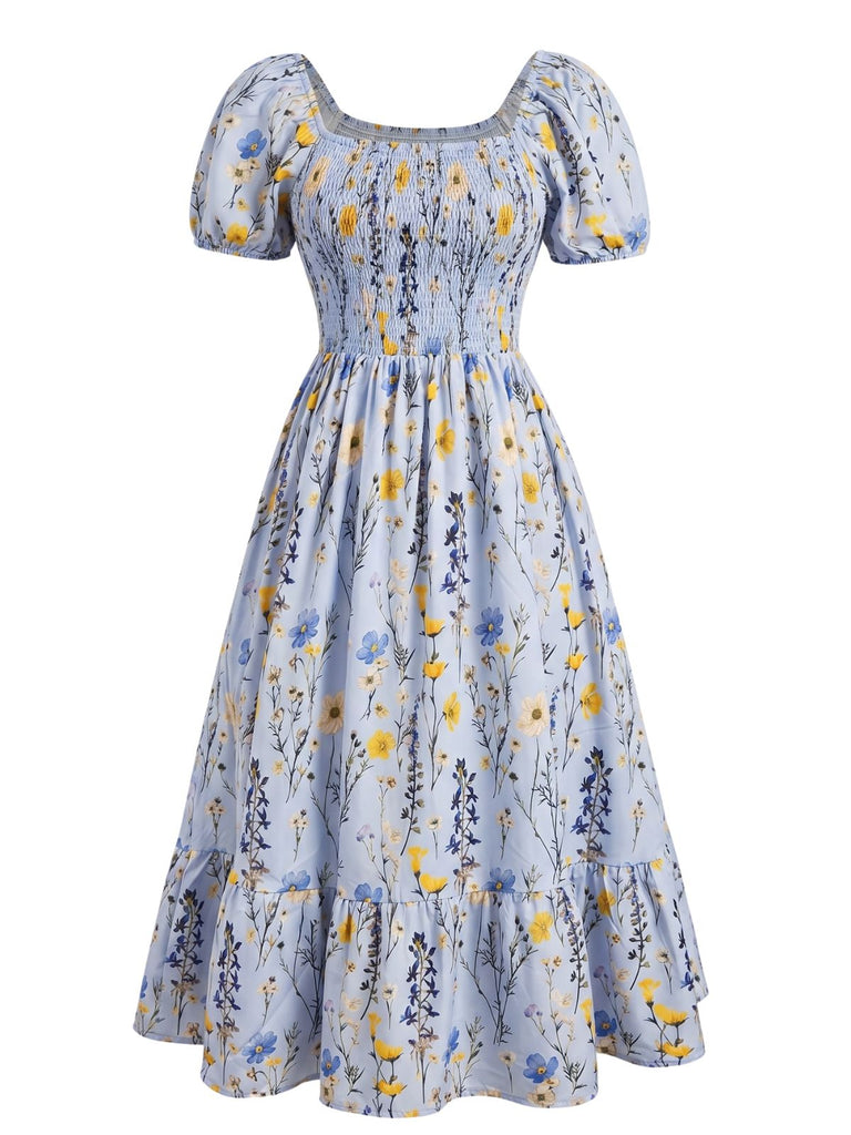 Plus Size 1940s Floral Square Neck Vintage Dress 4