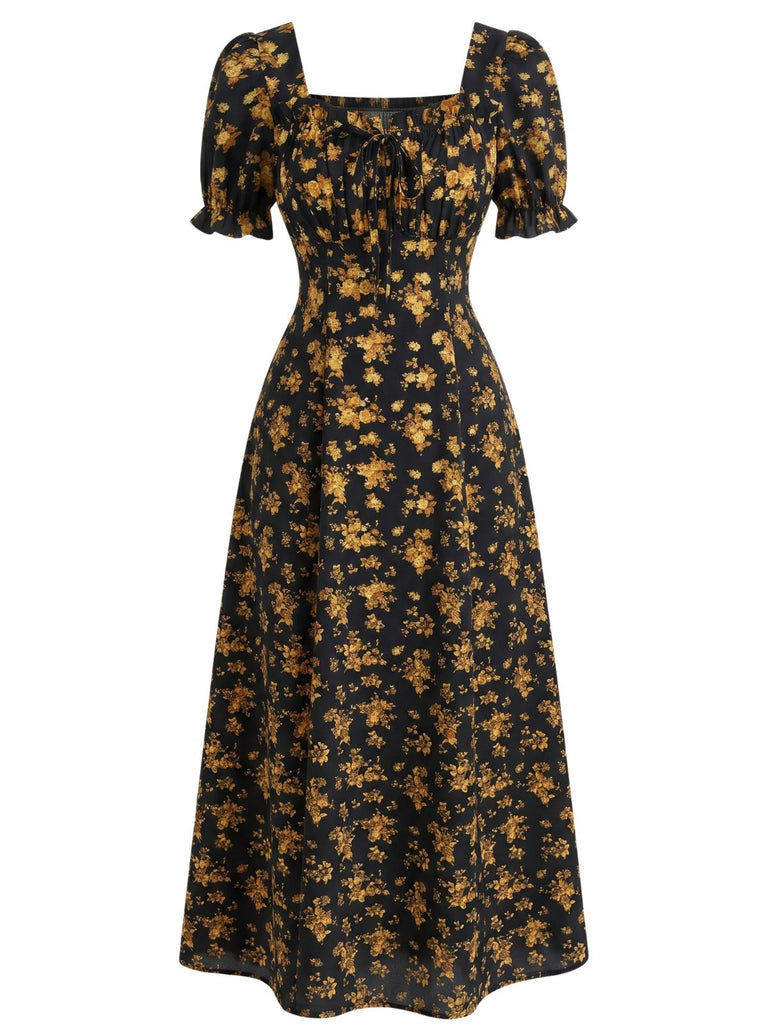 1940s Floral Puff Sleeve Midi Dress, vintage dress, retro fashion, floral print - perfect for women who love vintage and retro fashion