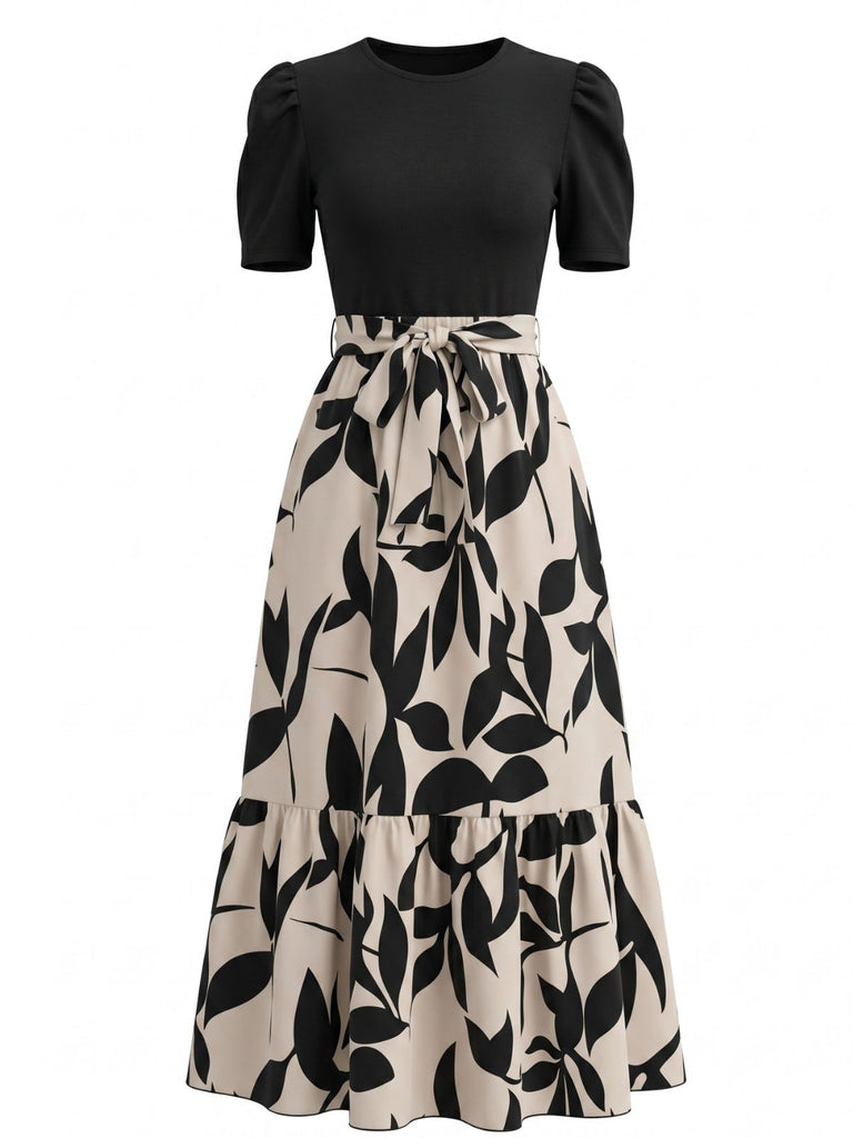 1940s Print Round Neck Dress 3