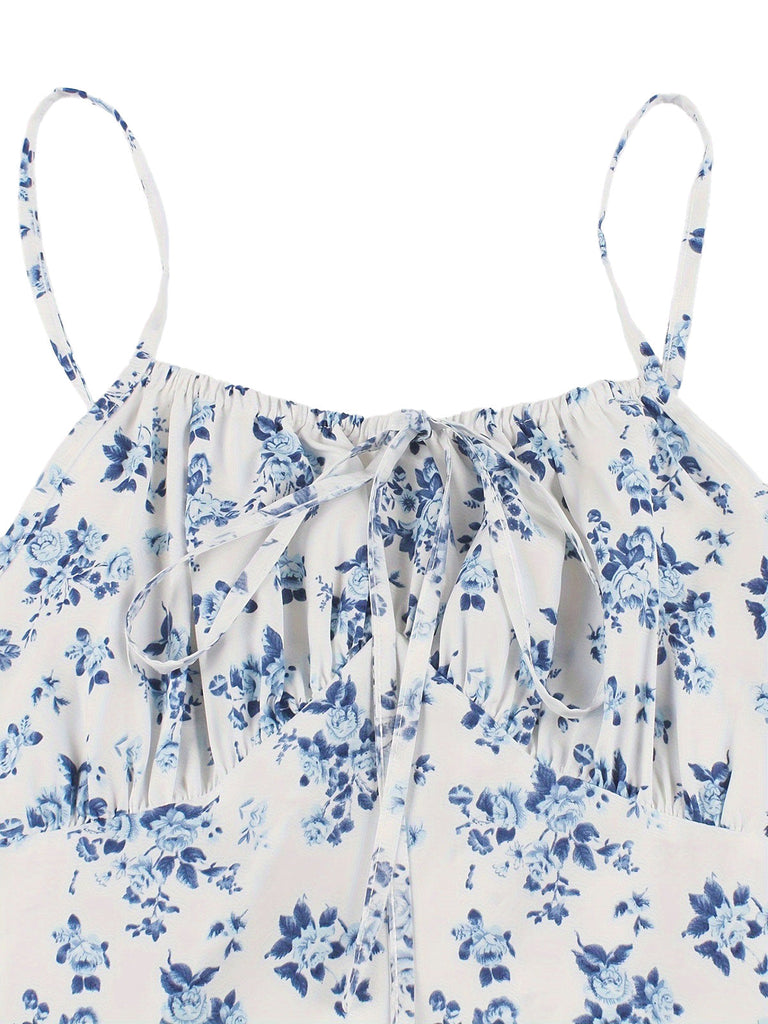 1940s Floral Spaghetti Strap Dress 8