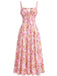 1940s Floral Spaghetti Strap Tie-Front Chiffon A-Line Dress - vintage dress, retro fashion, floral print for vintage lovers