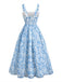 Blue 1940s Square Neck Starry Night Bow Swing Dress - vintage dress, retro fashion, rockabilly, pin-up fashion for vintage lovers
