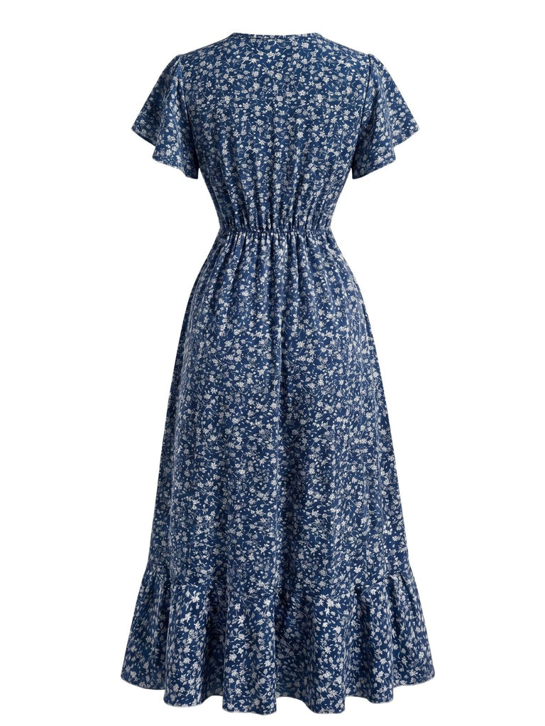 1940s Floral Tie V-Neck Maxi Dress, vintage dress, retro fashion, floral print - perfect for women who love vintage and retro fashion