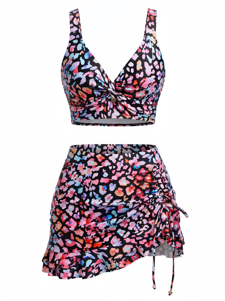 1940s-Floral-Twist-Front-Bikini-Set-Ruffled-Cover-Up, vintage, retro, swimwear