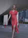 She slips into this 1940s Floral V-Neck Added Button Dress and suddenly it's a 1940s daydream