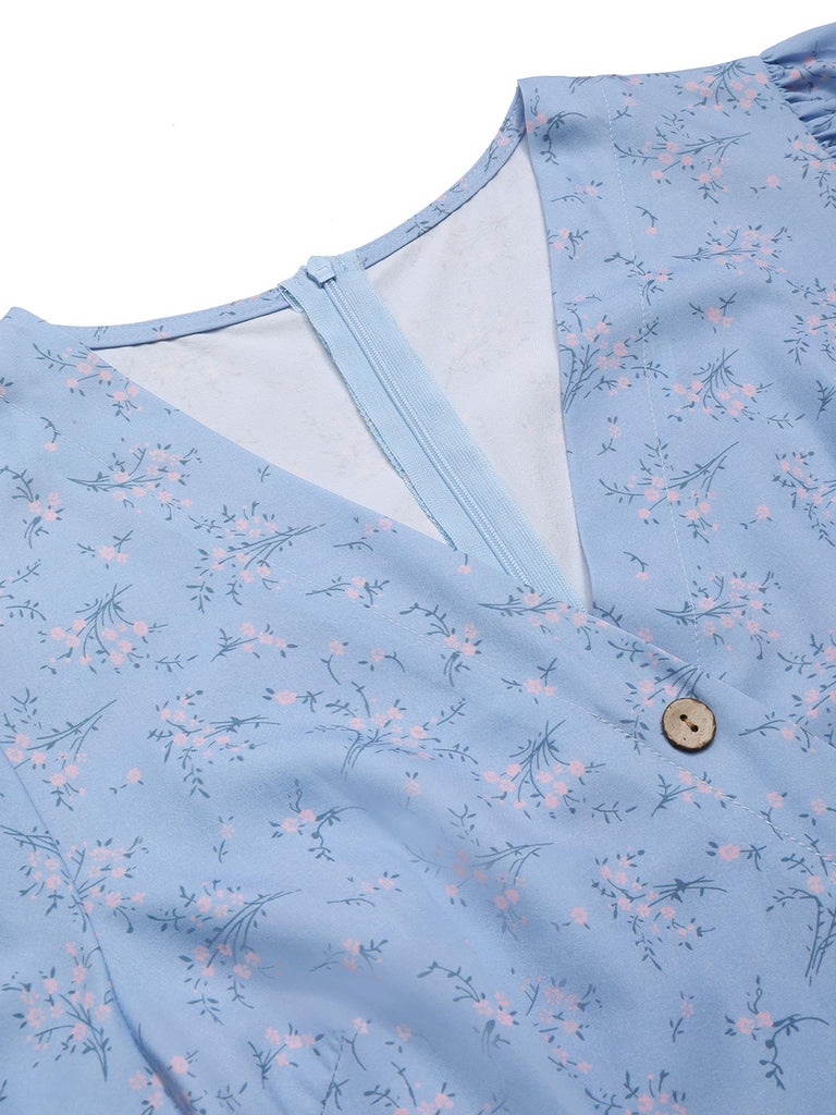 1940s Floral V-Neck Added Button Dress — vintage elegance for the modern woman