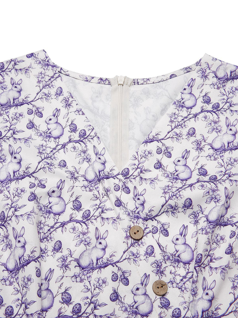 1940s Floral V-Neck Added Button Dress: timeless style reimagined