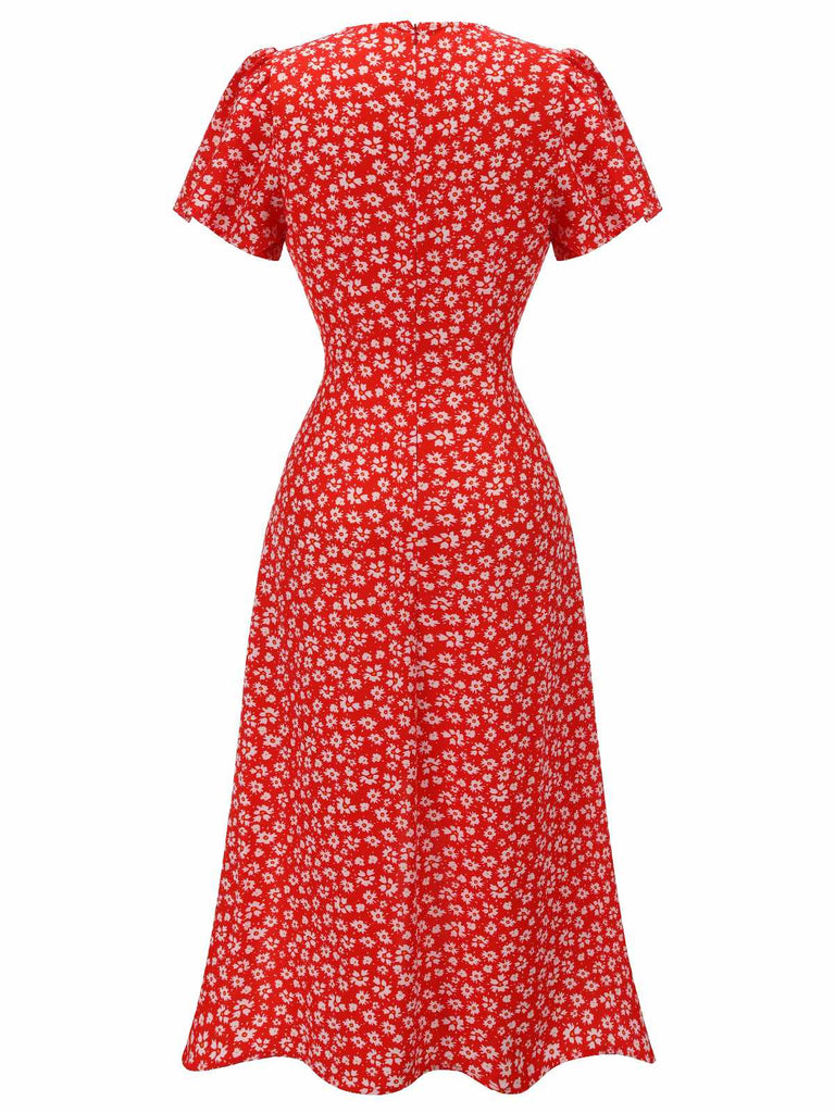 1940s Floral V-Neck Added Button Dress — vintage elegance for the modern woman