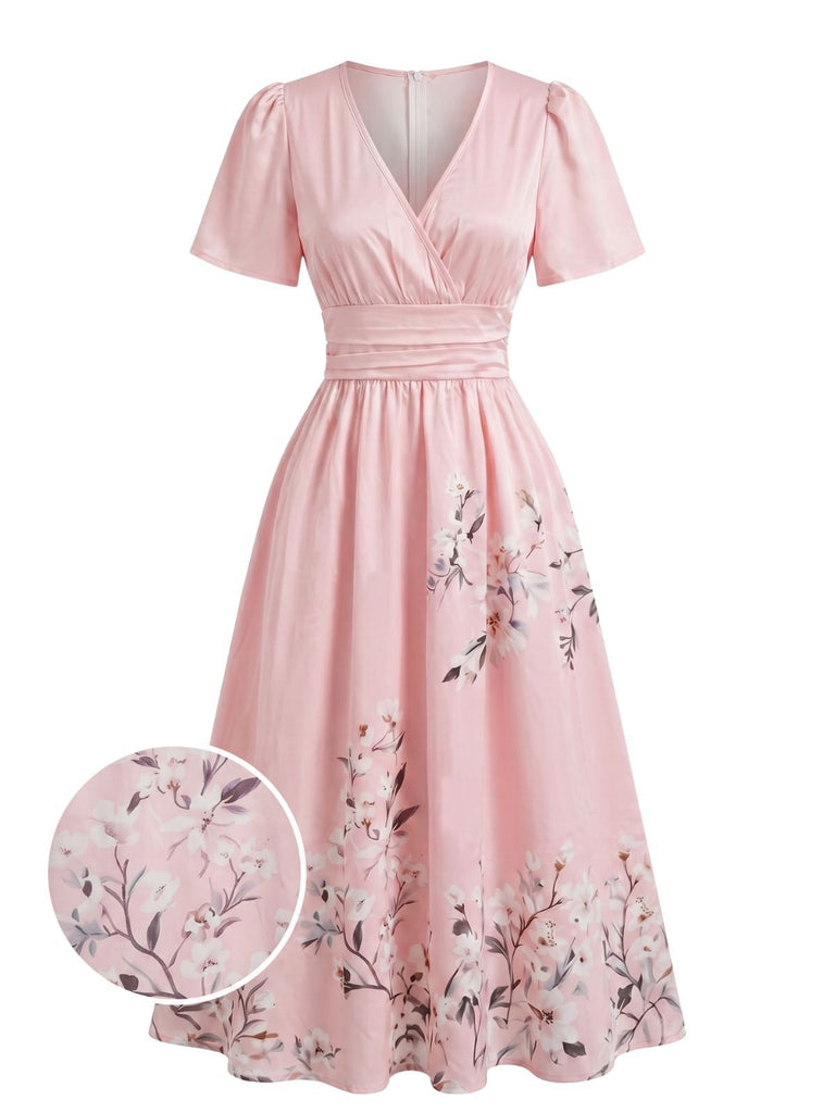 1940s Floral V-Neck High Waist Umbrella Dress, vintage dress, retro fashion, floral print - perfect for women who love vintage and retro fashion