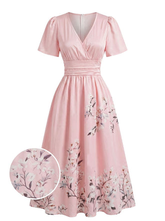 1940s Floral V-Neck High Waist Umbrella Dress, vintage dress, retro fashion, floral print - perfect for women who love vintage and retro fashion