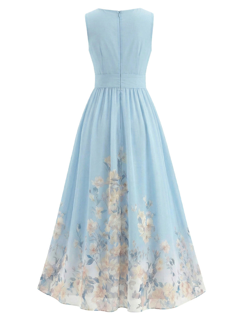 1940s Floral V-Neck Sleeveless Midi Dress - vintage dress, retro fashion, floral print for vintage lovers