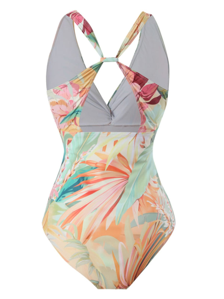 1940s Floral V-Neck Tie-Waist Swimsuit, vintage swimsuit, pin-up swimwear - perfect for women who love vintage and retro fashion