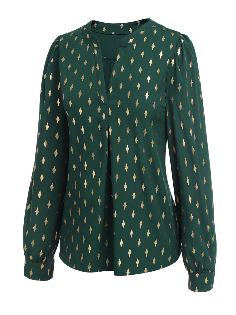 1940s Foil Stamping Stars V-Neck Blouse, vintage top, retro blouse - perfect for women who love vintage and retro fashion