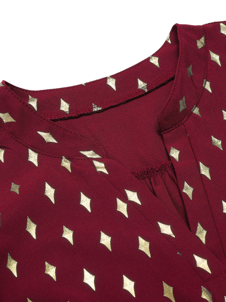 1940s Foil Stamping Stars V-Neck Blouse, vintage top, retro blouse, classic style, women, elegant