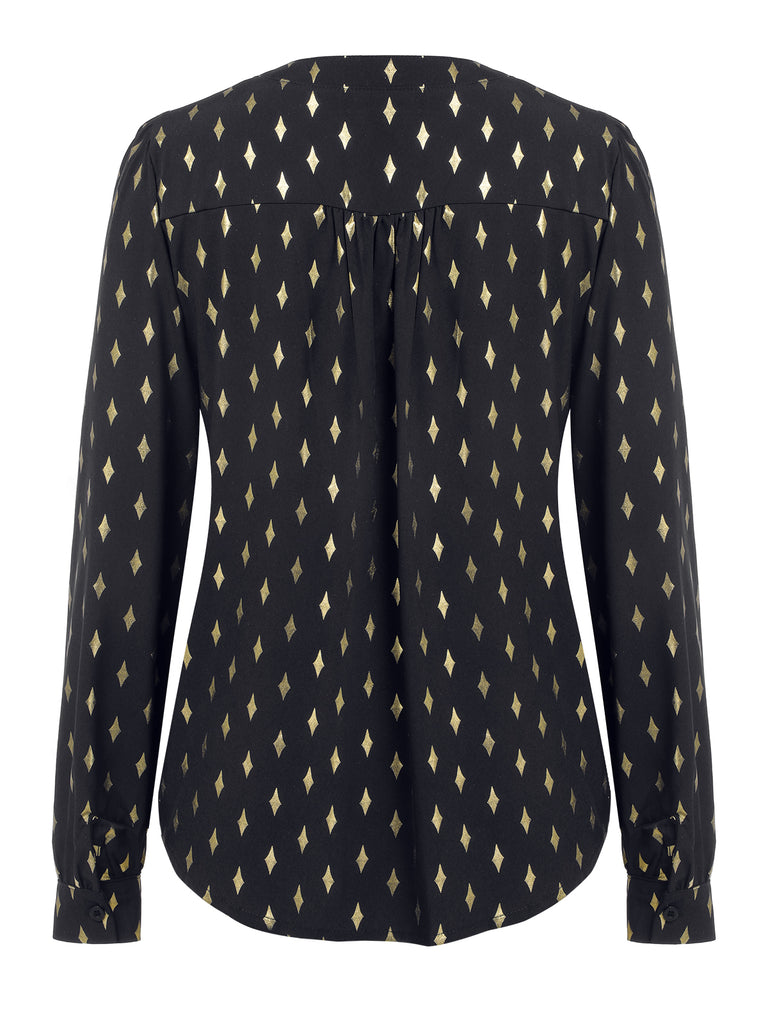 1940s Foil Stamping Stars V-Neck Blouse, vintage top, retro blouse - perfect for women who love vintage and retro fashion
