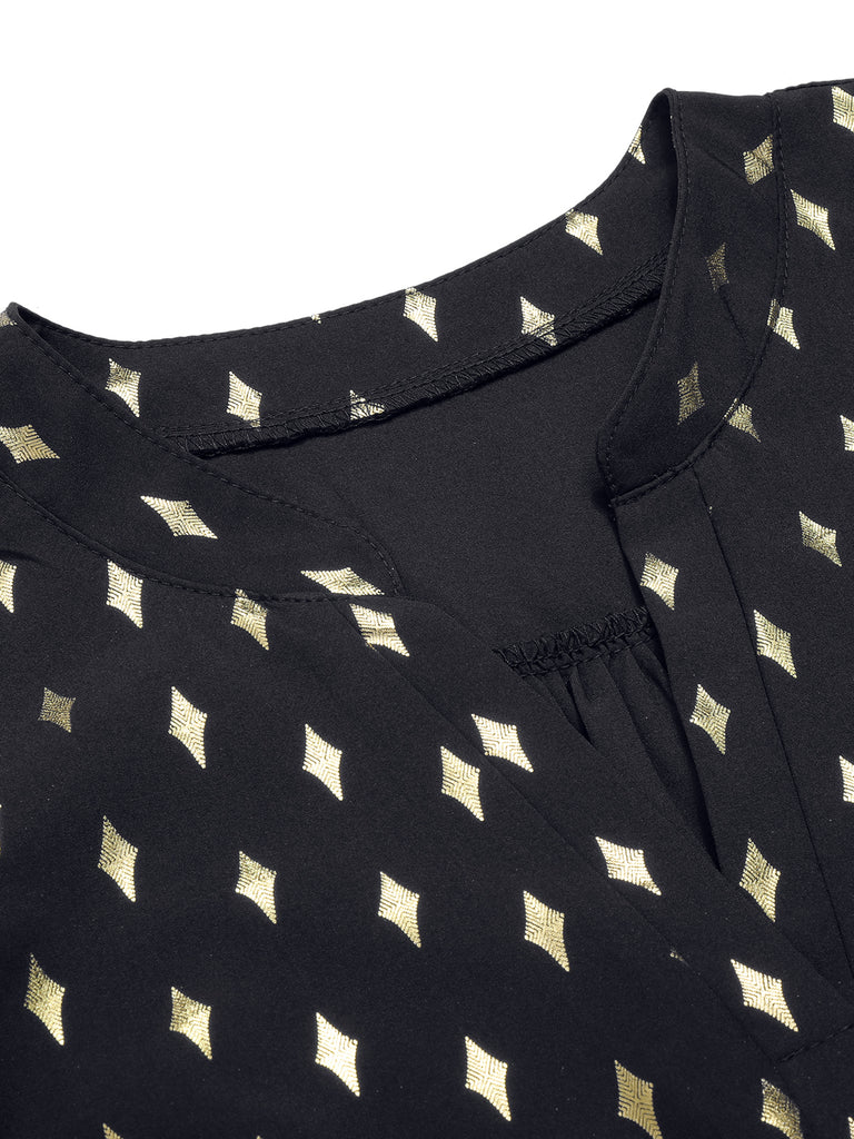 1940s Foil Stamping Stars V-Neck Blouse, vintage top, retro blouse - perfect for women who love vintage and retro fashion