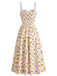 1940s Fruit Floral Tie Front Ruched A-Line Slit Midi Dress, vintage dress, retro fashion, floral print - perfect for women who love vintage and retro fashion