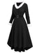 1940s Fur Collar V-Neck Belted Dress - vintage dress, retro fashion