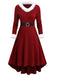 1940s Fur Collar V-Neck Belted Dress - vintage dress, retro fashion