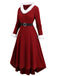 1940s Fur Collar V-Neck Belted Dress - vintage dress, retro fashion