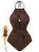 1940s Glitter Halter Cutout Bow One-Piece Swimsuit - vintage swimsuit, pin-up style