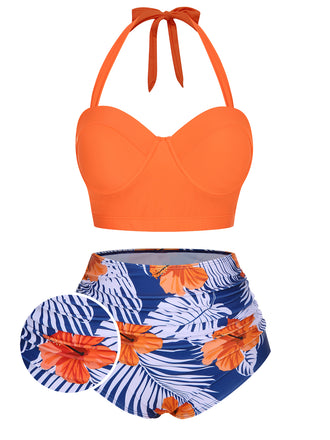 1940s Halter Flowers Pleated Bikini | 1940s | vintage swimsuit, retro beachwear