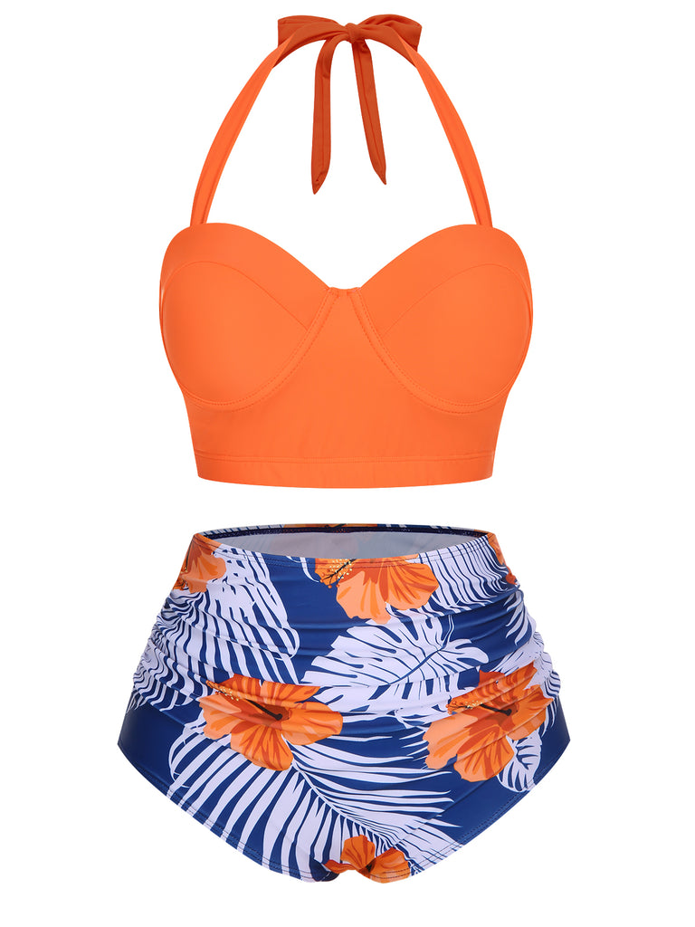1940s Halter Flowers Pleated Bikini | 1940s | vintage swimsuit, retro beachwear