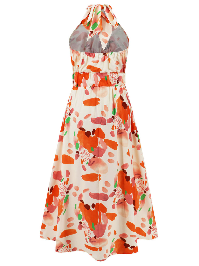 1940s Halter Lace-Up Printed Sleeveless Dress: where 1940s romance meets her modern spirit