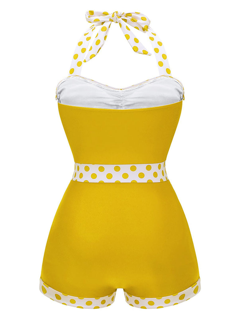 1940s Halter Patchwork One-piece Swimsuit: timeless style reimagined