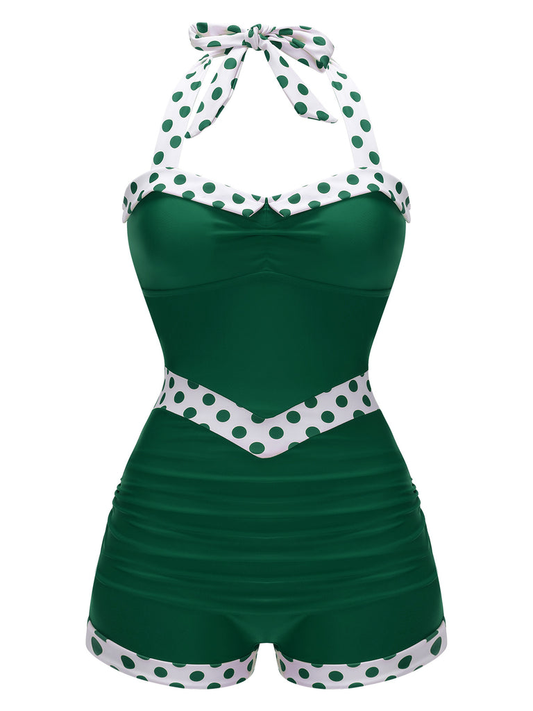 1940s Halter Patchwork One-piece Swimsuit — vintage elegance for the modern woman