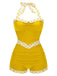 1940s Halter Patchwork One-piece Swimsuit — 1940s poolside glamour meets sun-drenched confidence