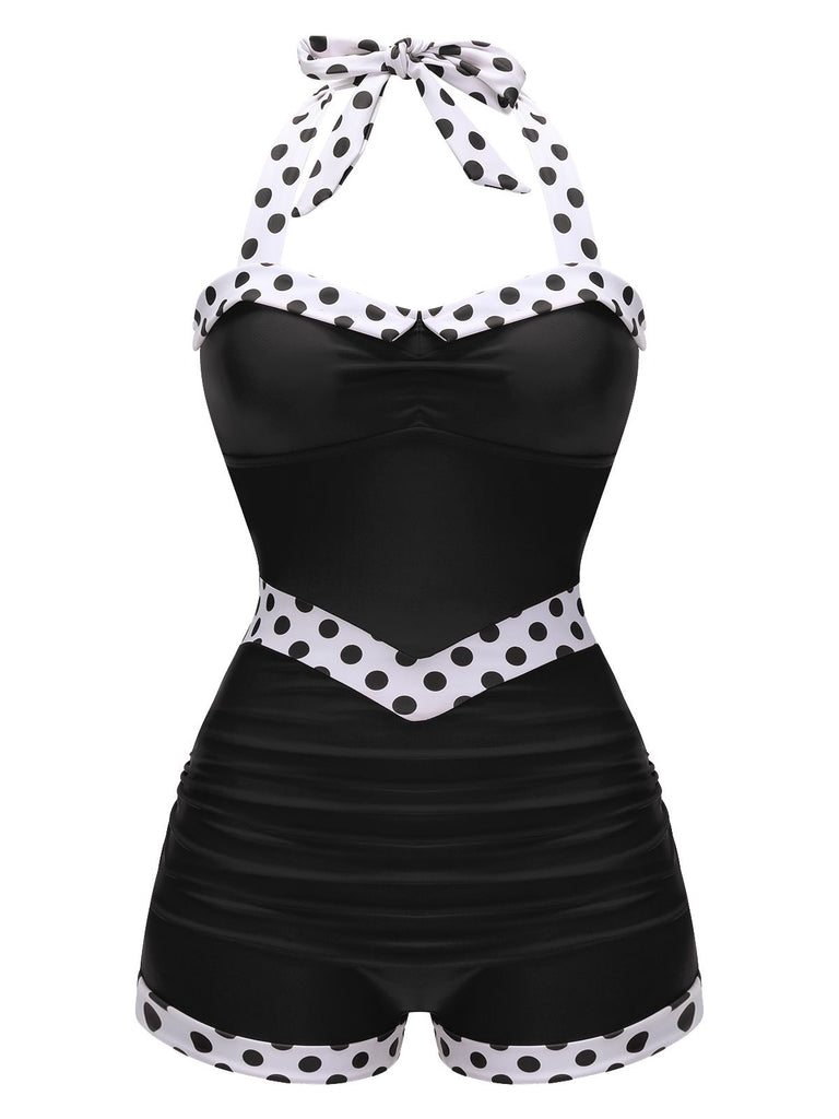1940s Halter Patchwork One-piece Swimsuit: 1940s Riviera elegance, reimagined for her