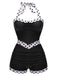 1940s Halter Patchwork One-piece Swimsuit: 1940s Riviera elegance, reimagined for her